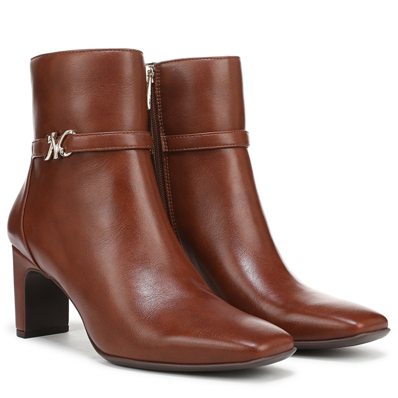 Nanette Ankle Bootie Boots, Saddle Tan Faux Leather