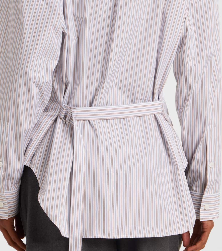 Belted striped cotton poplin shirt