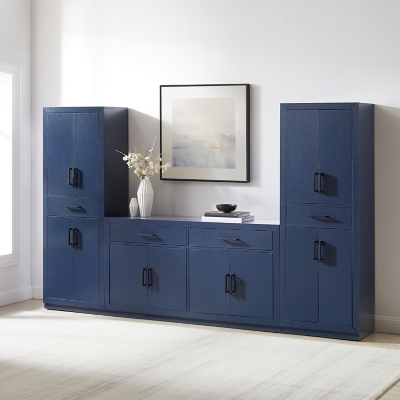 Crosley Furniture Isla 3-Piece Sideboard And Pantry Set, Navy