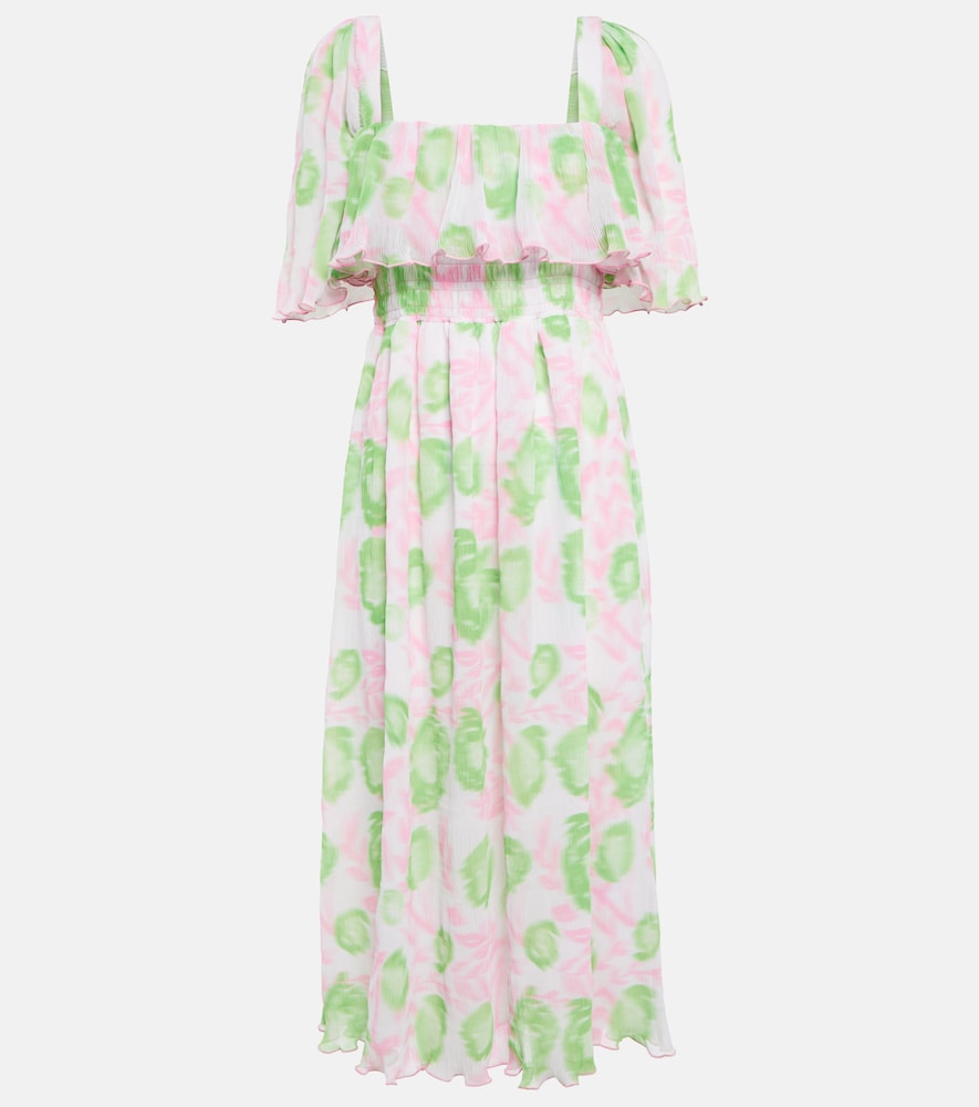 Ganni Floral pleated georgette midi dress