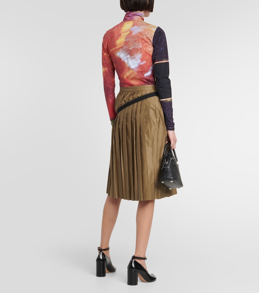 Pleated asymmetric midi skirt