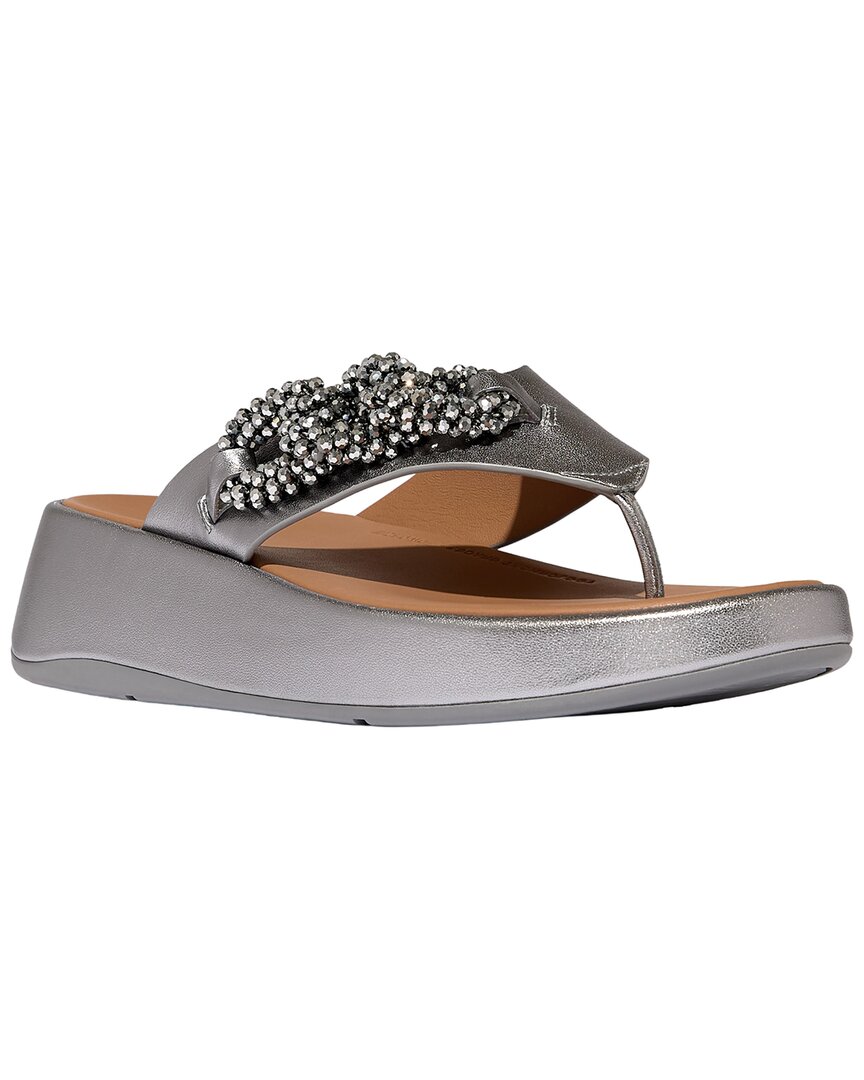 F-Mode Beaded Chain Leather Toe Post Sandal