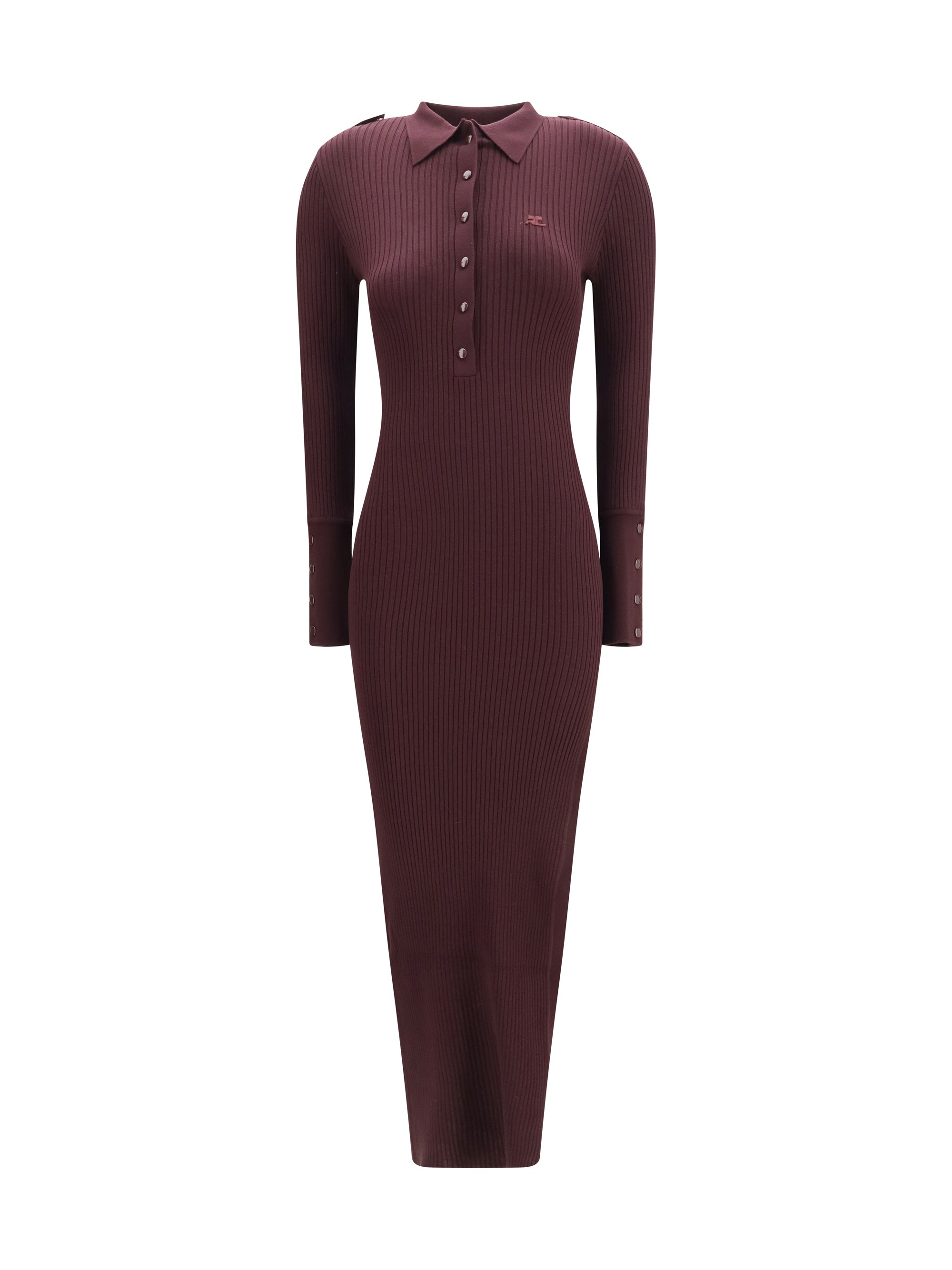 Ribbed Knit Polo Dress — Burgundy