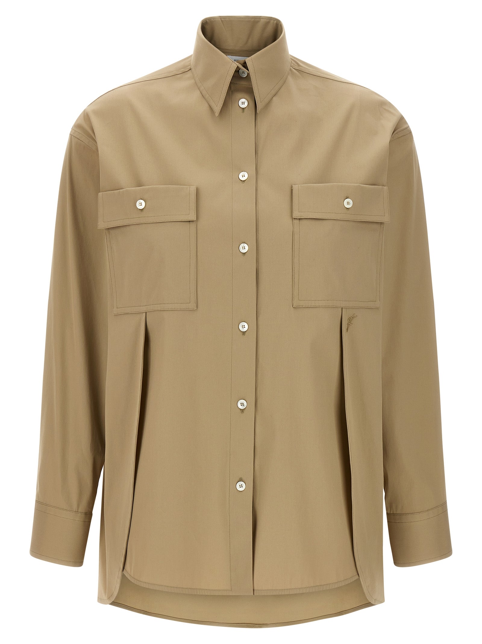 Stretch Cotton Poplin Blouse — Beige