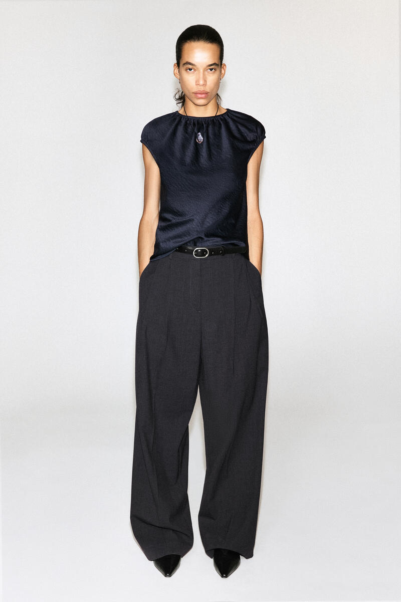 Gathered Crinkled-Satin Top