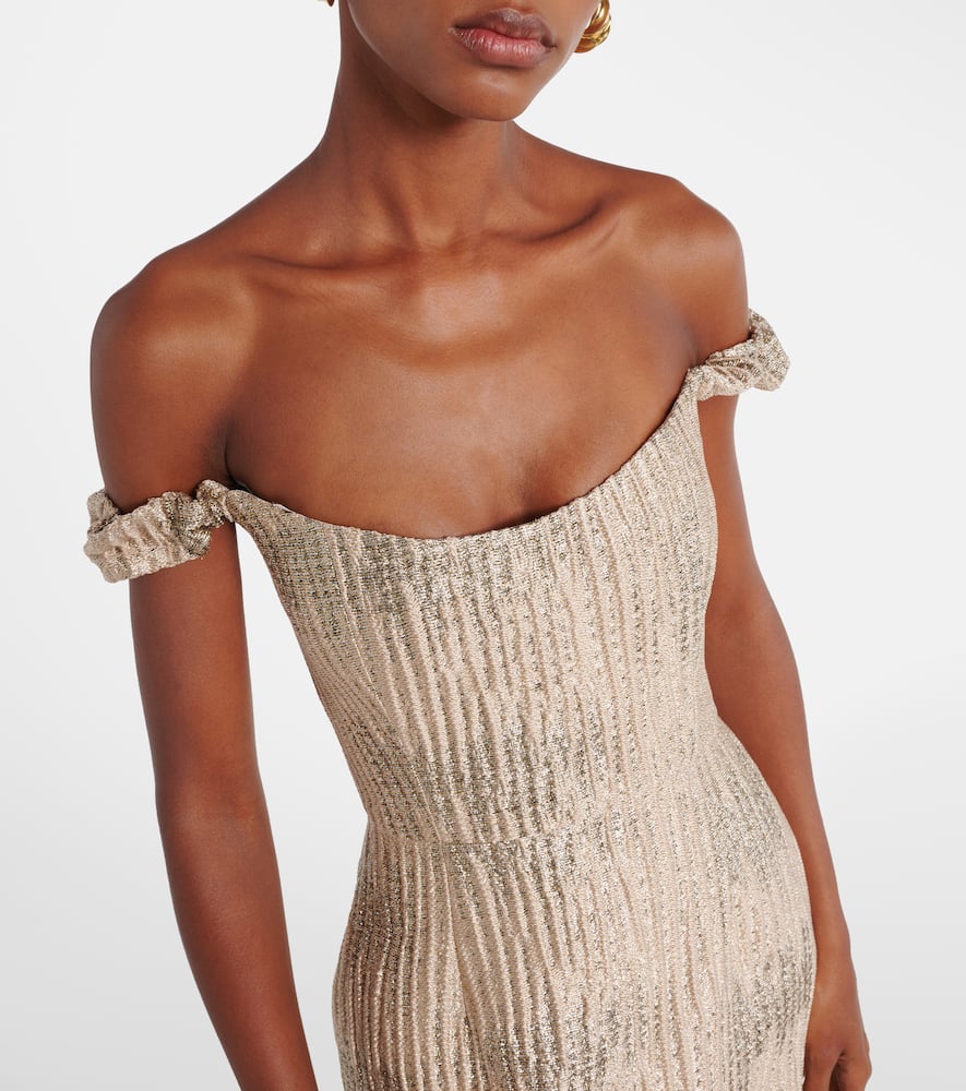 Yolanda off-shoulder brocade gown