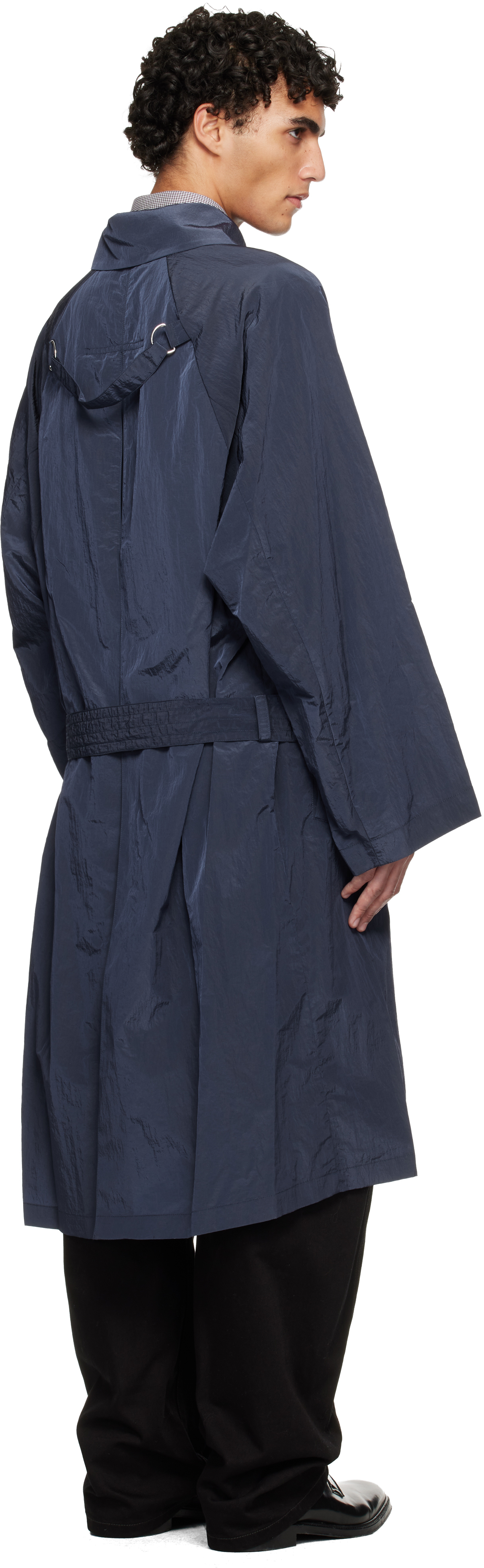 Navy Crinkled Trench Coat