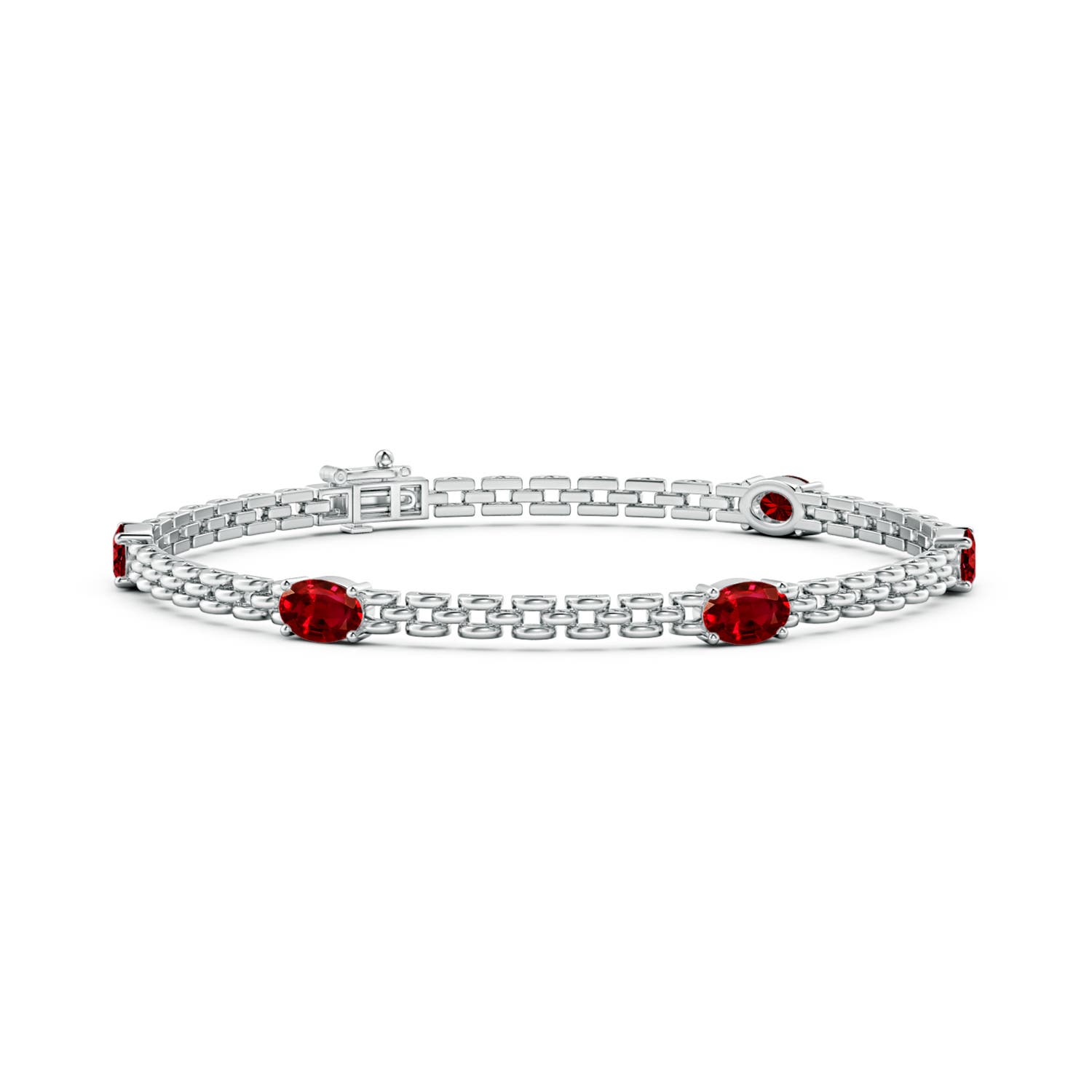 Angara 3.0 Carats Five Stone Oval Ruby Station Link Bracelet in 14K White Gold