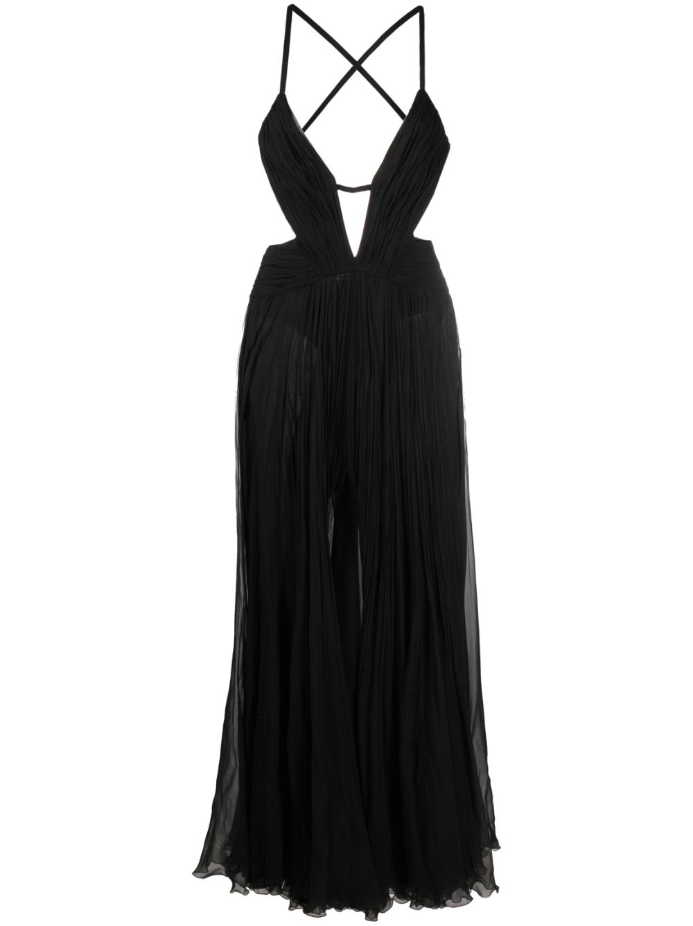 Draped backless silk dress - Black