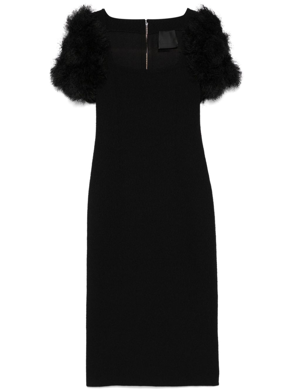 Pompom-detail midi dress - Black