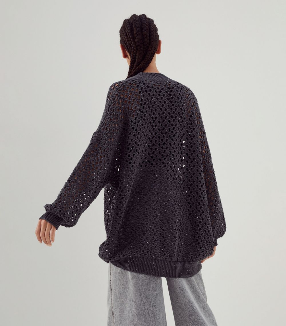 Sequin-Embellished Knitted Cardigan