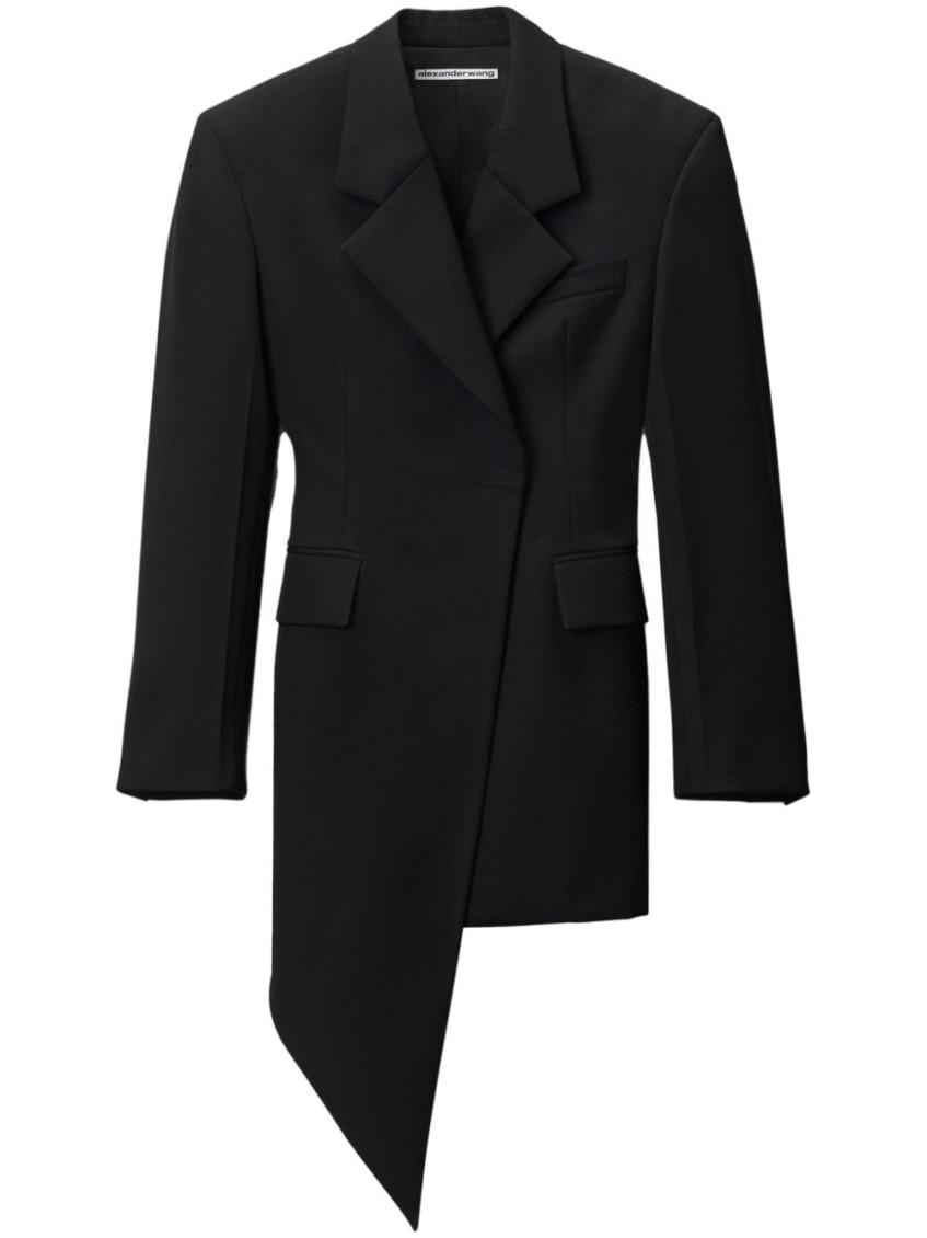 Asymmetric blazer wool-twill mini dress - Black
