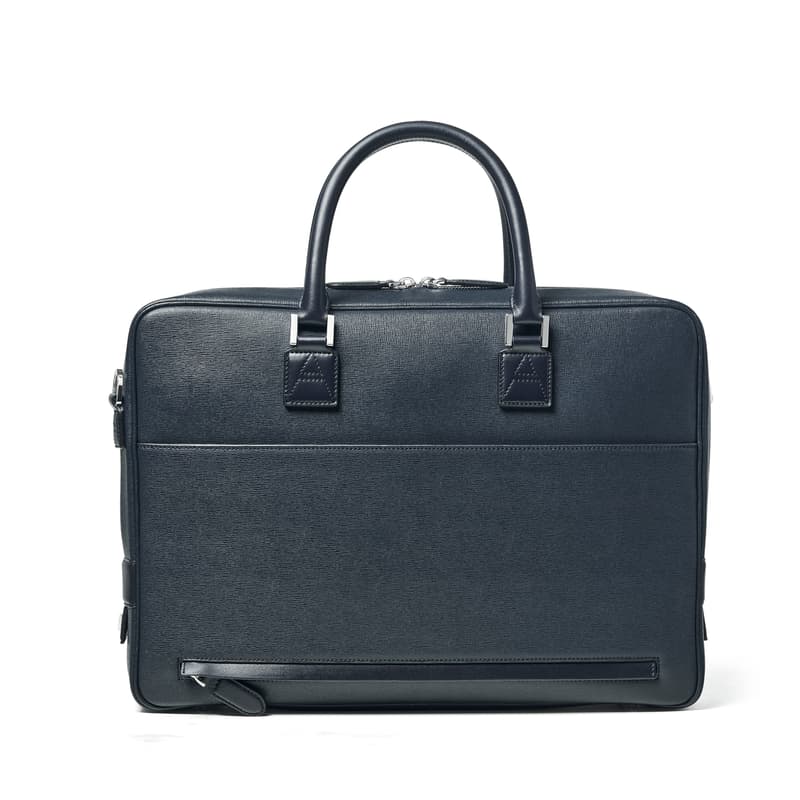 Mount Street Leather Laptop Briefcase Bag in Navy Saffiano