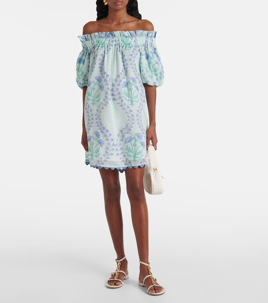 Printed off-shoulder cotton minidress