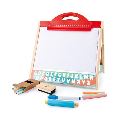Tabletop Double-Sided Easel with Blackboard and Magnetic Whiteboard