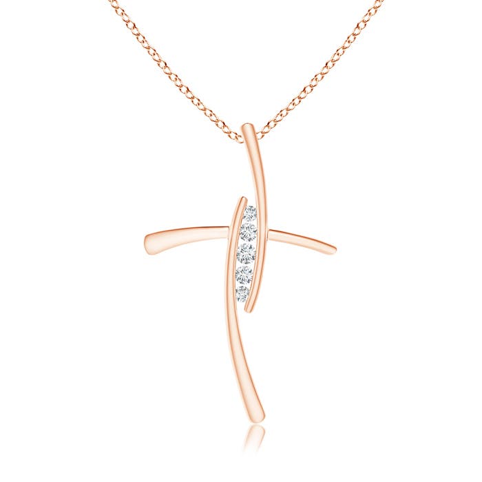 Angara 2.4 MM Lab-Grown Grooved Five Stone Diamond Bypass Cross Pendant in 18K Rose Gold