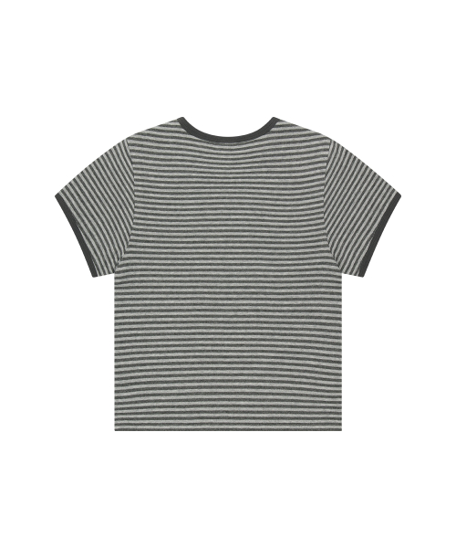 BASIC LOGO STRIPE RINGER TEE GREY