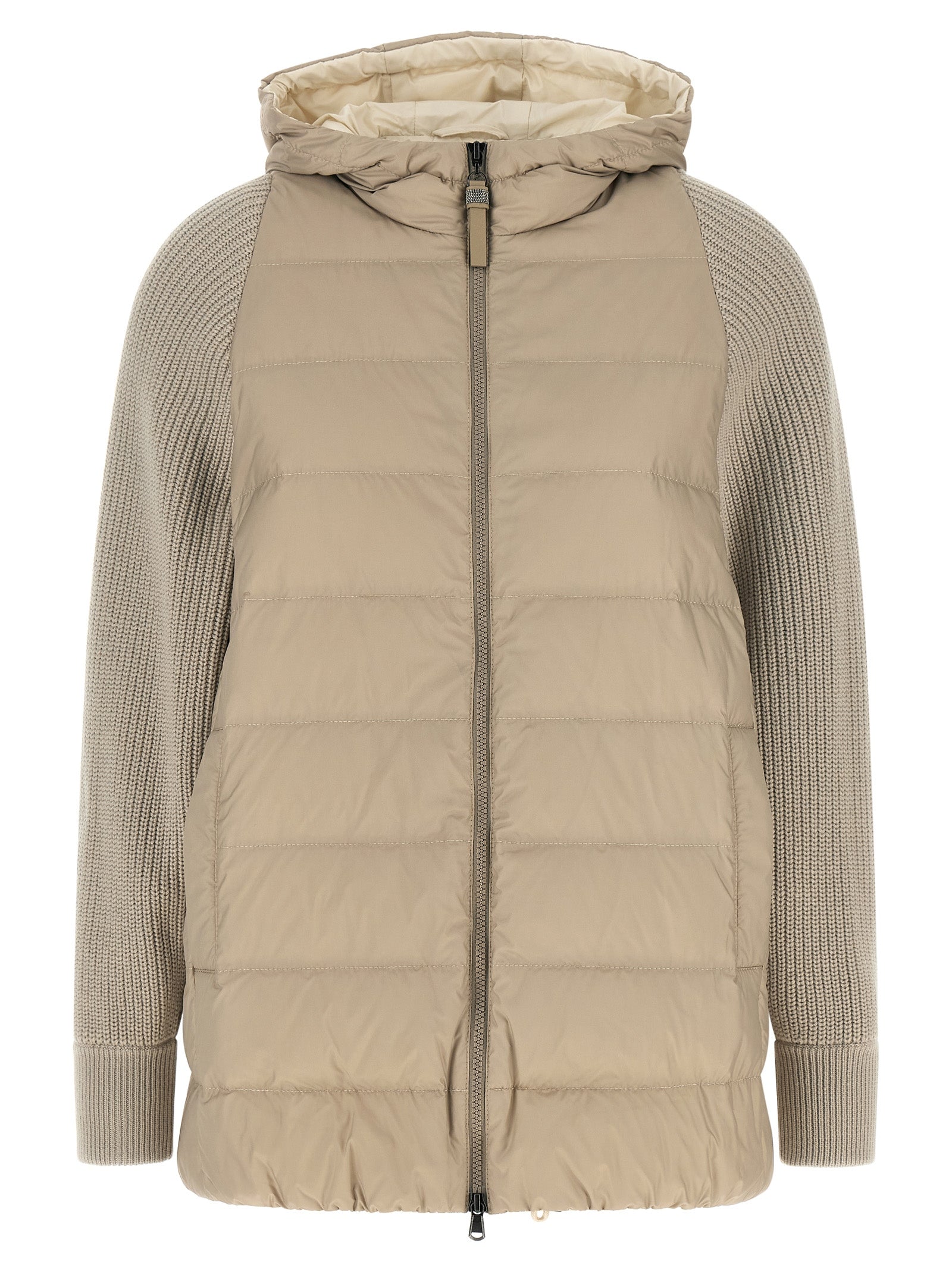 Quilted Wool-Blend Down Jacket — Beige