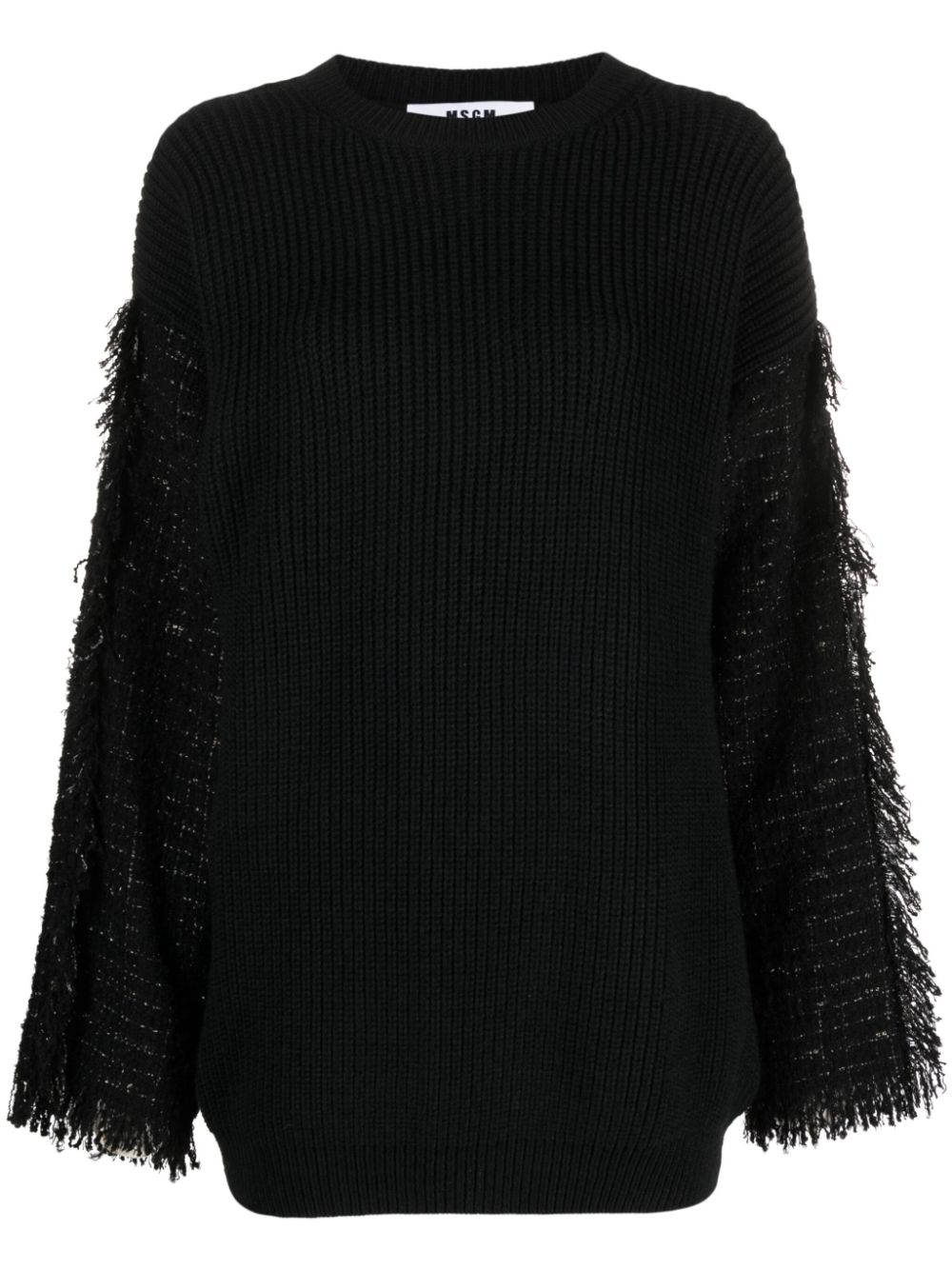 Frayed-detaling ribbed-knit jumper - Black