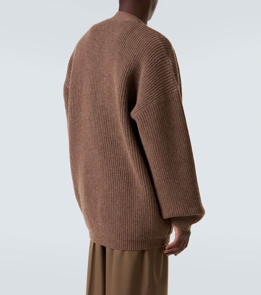 Oversized ribbed-knit wool cardigan