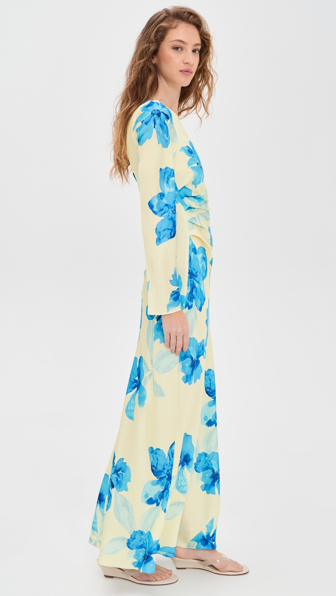 Sophie One Sleeve Maxi Dress Yellow Blue