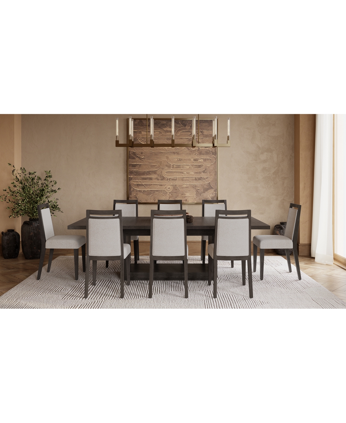Tivie 9-Pc. Dining Set (Rectangular Table & 8 Wood Dining Chairs) - Brown