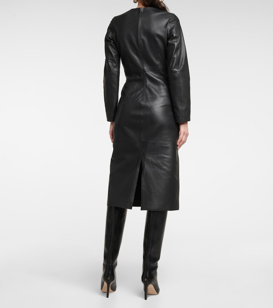 Paneled leather midi dress