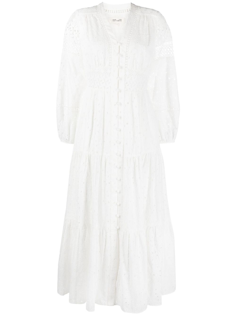 Point d'esprit open -knit midi dress - White