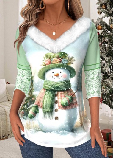 Modlily Christmas Light Green Tummy Coverage Long Sleeve T Shirt