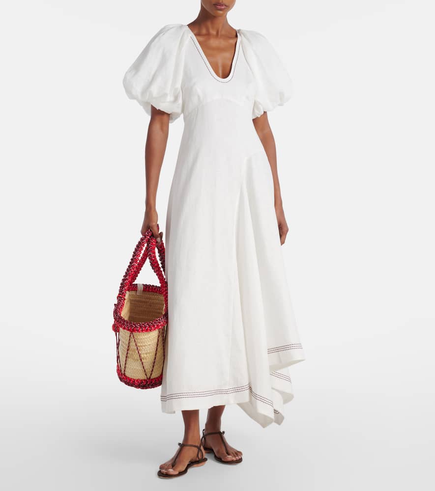 Alémais Magnolia embroidered linen midi dress