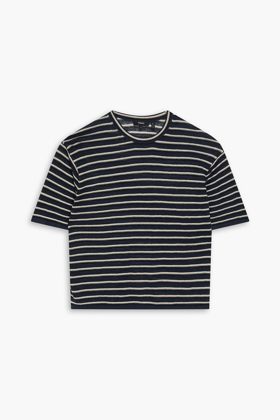 Striped linen-blend jersey T-shirt - Blue - L