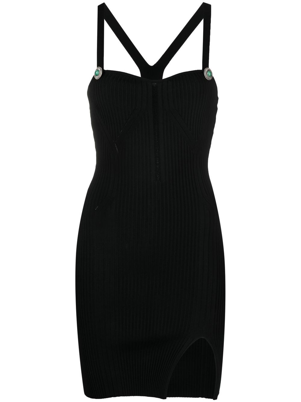 Ribbed-knit button-detail mini dress - Black