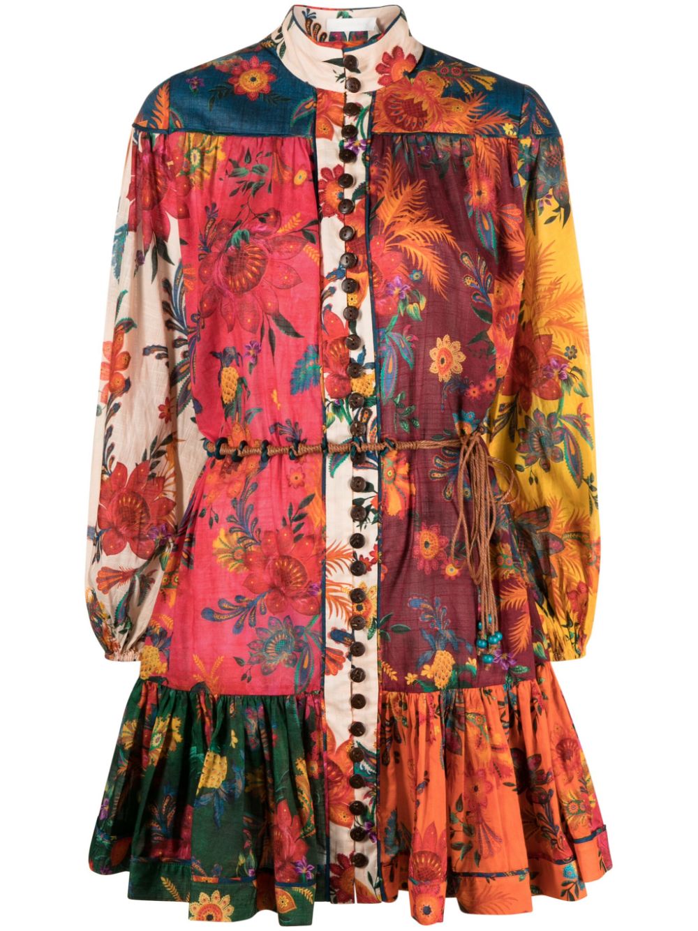 Floral-print belted mini dress - Red