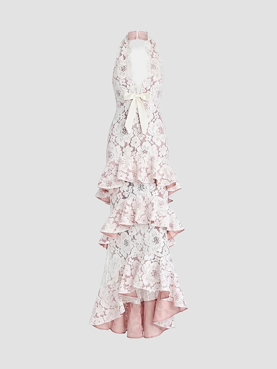 Women's Senara Lace Halter Tiered Maxi Dress - Ivory
