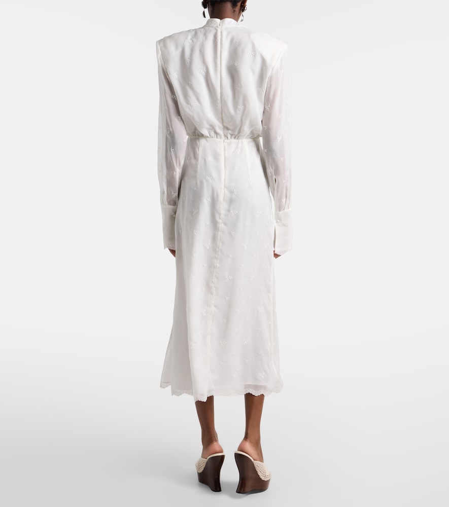 Embroidered silk, wool and cotton-blend midi dress