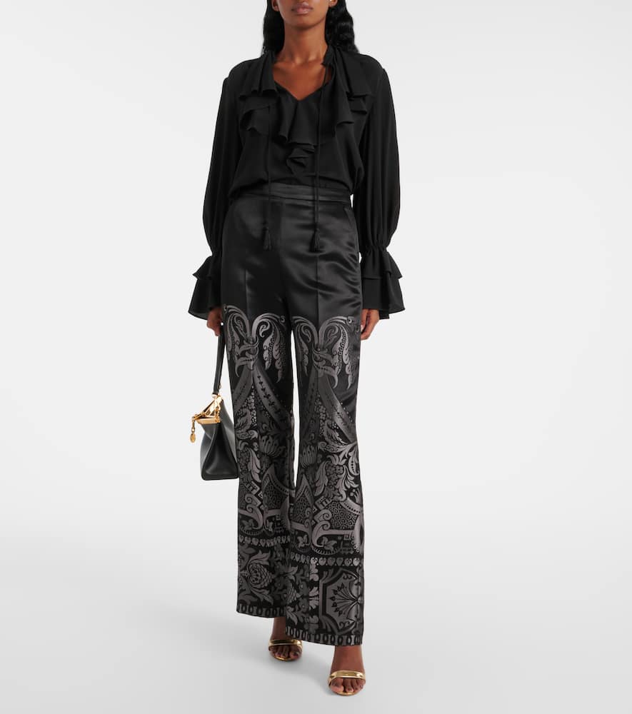 Printed silk-blend wide-leg pants
