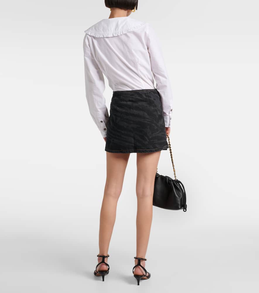 High-rise denim wrap skirt