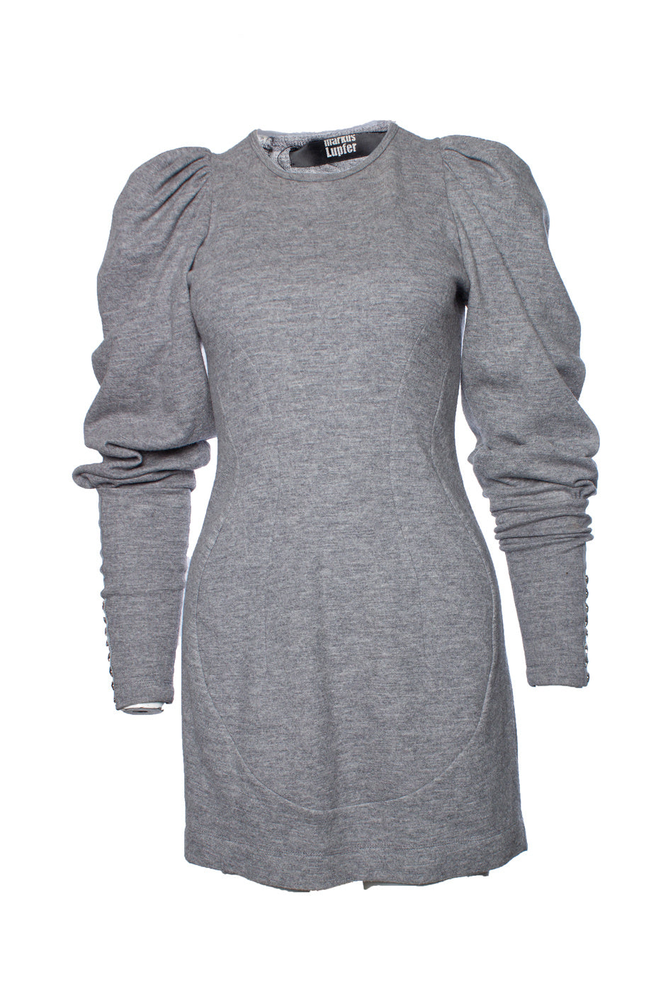, Grey wool dress with balloon sleeves