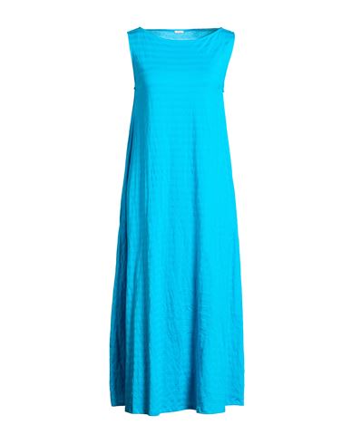 Woman Midi dress Turquoise Size M Cotton, Metallic fiber