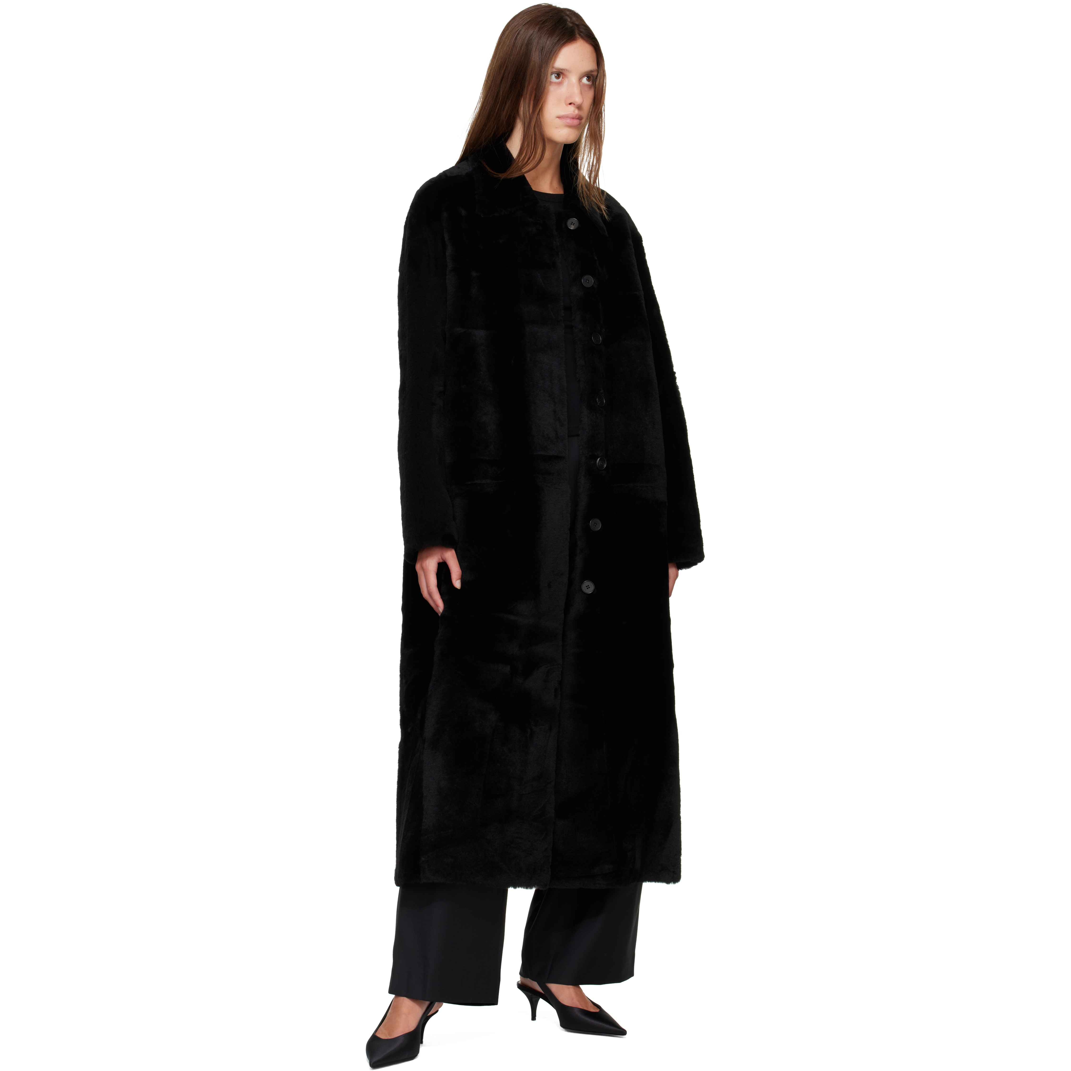 Black Naca Relaxed Fit Shearling Coat