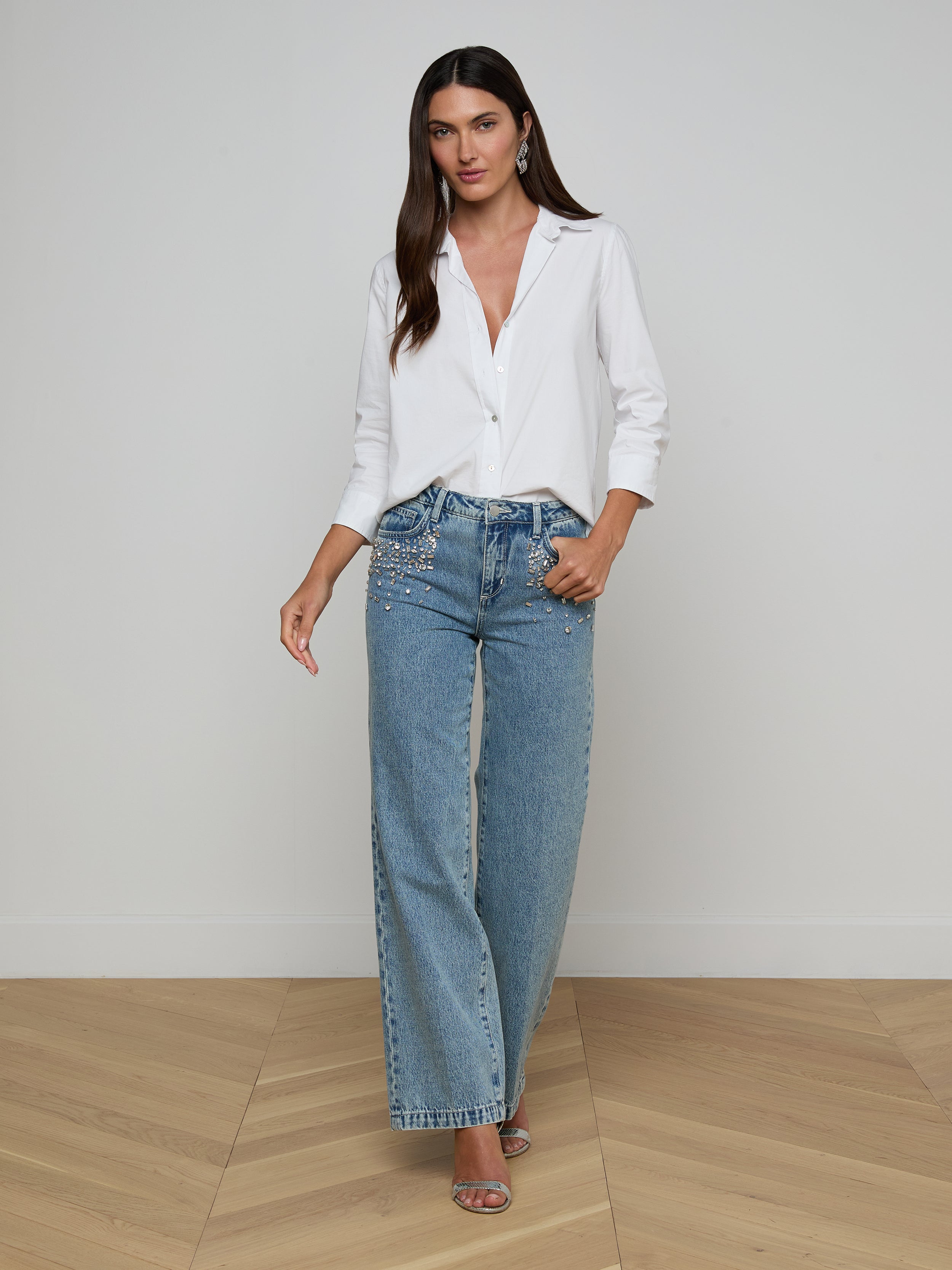 Scottie Embellished Wide-Leg Jean In Malibu