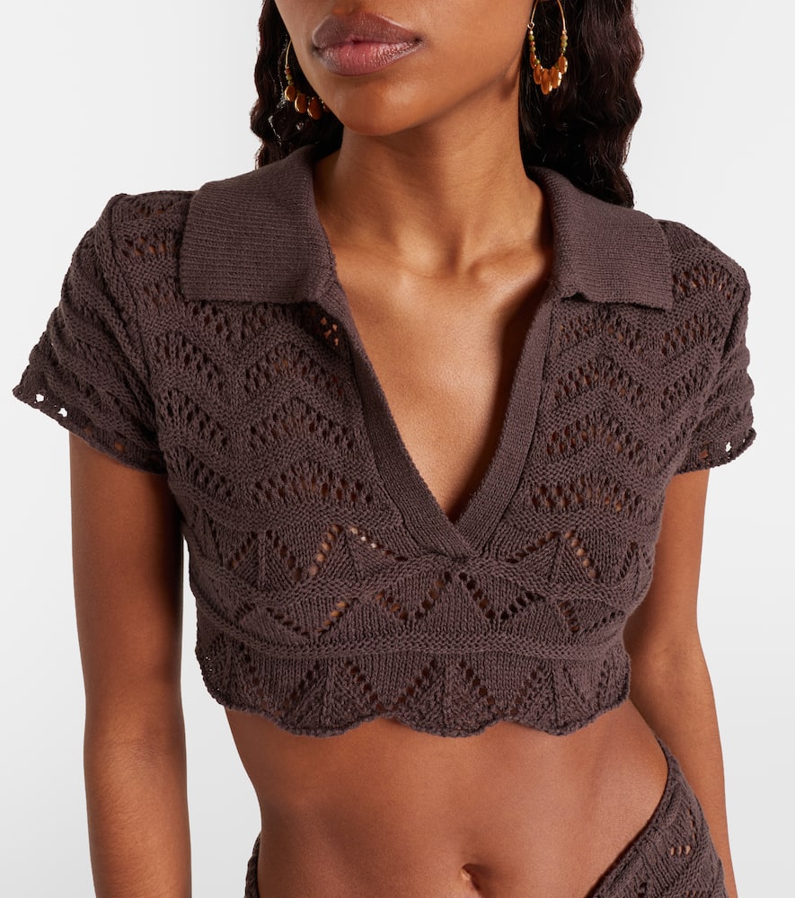 Coco open-knit cotton-blend crop top
