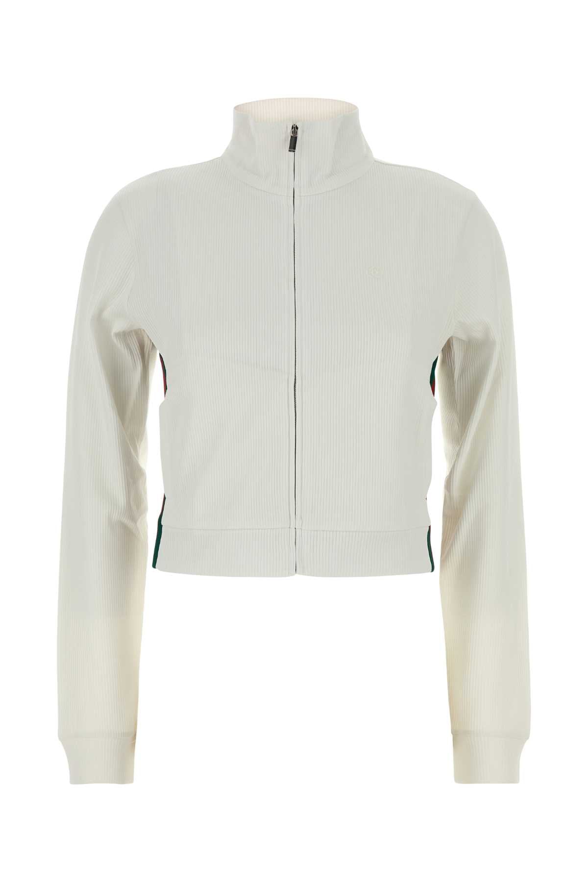 Ribbed Jersey Zip Sweatshirt — White