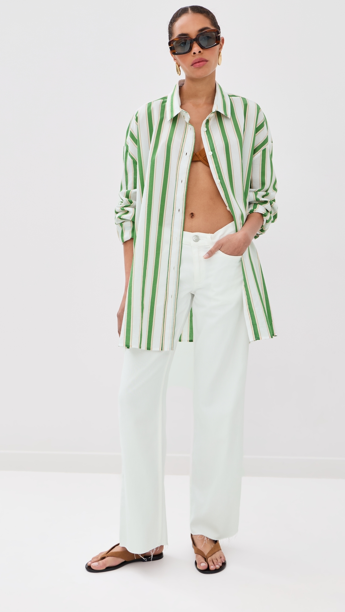 Button Down Shirt Green And White Stripes