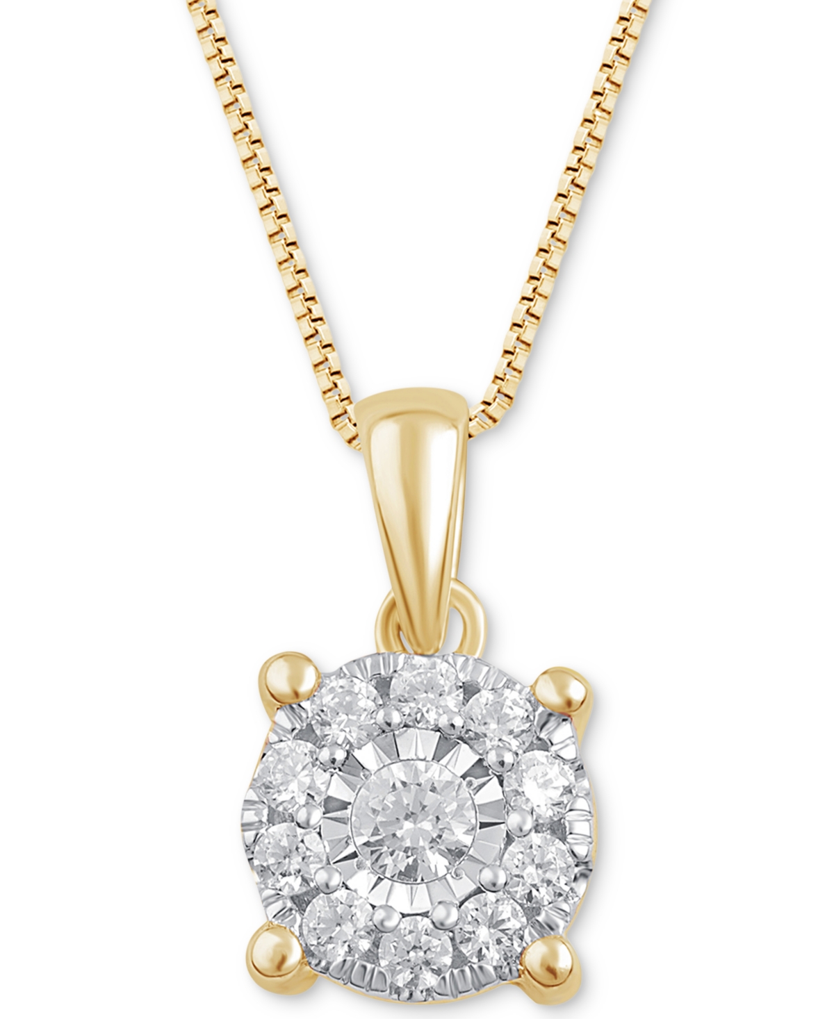 "Diamond Halo 18"" Pendant Necklace (1/3 ct. t.w.) in 14k White, Yellow or Rose Gold - Yellow Gold"