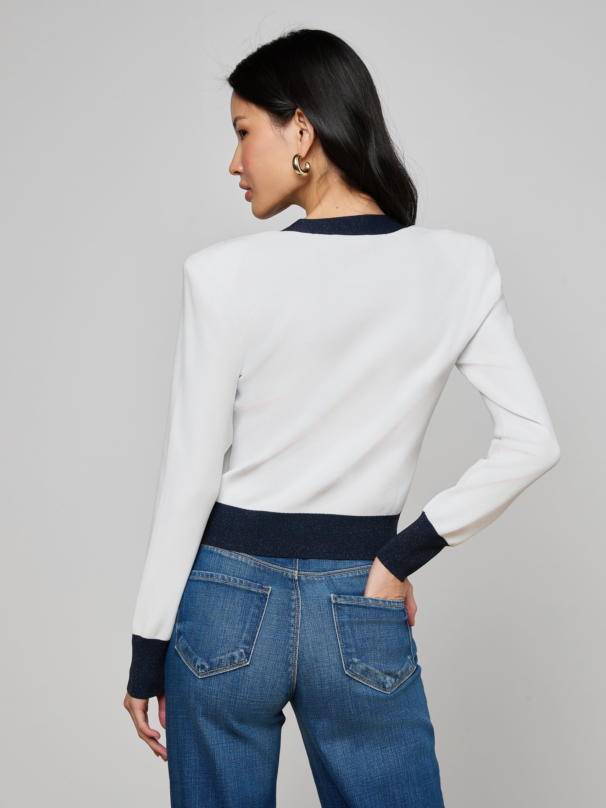 Taya Cardigan In White/midnight