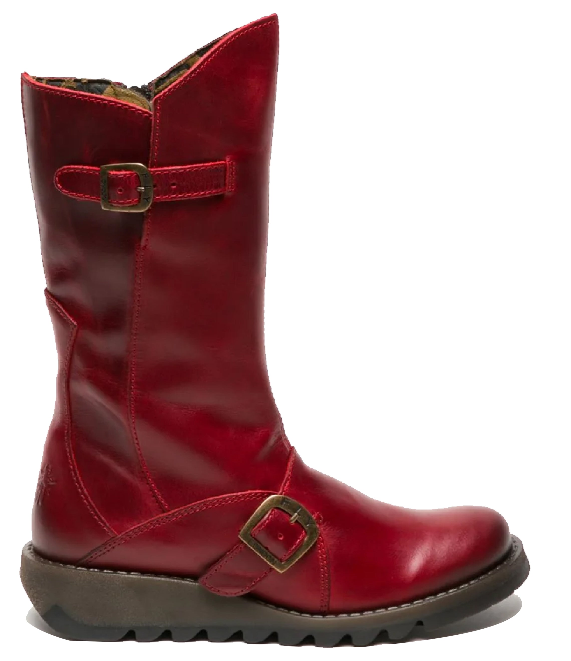 Womens Red MES 2 Wedge Heel Buckle Mid-Calf Leather Zip Platform Boots