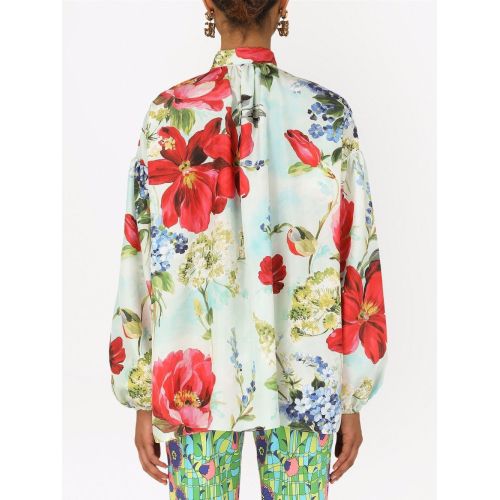 Floral-print silk shirt - Blue