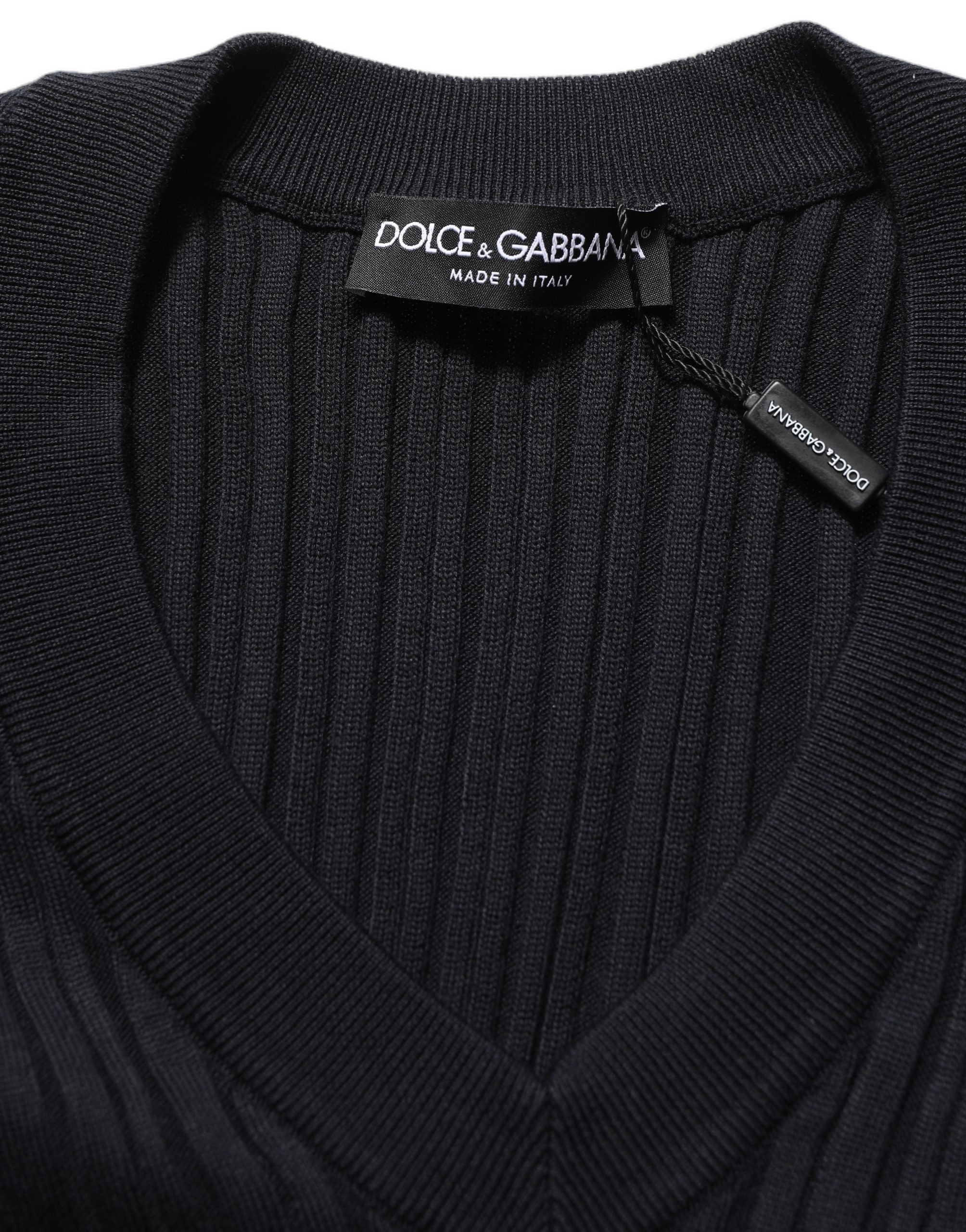 Silk-Blend Ribbed Sweater — Black