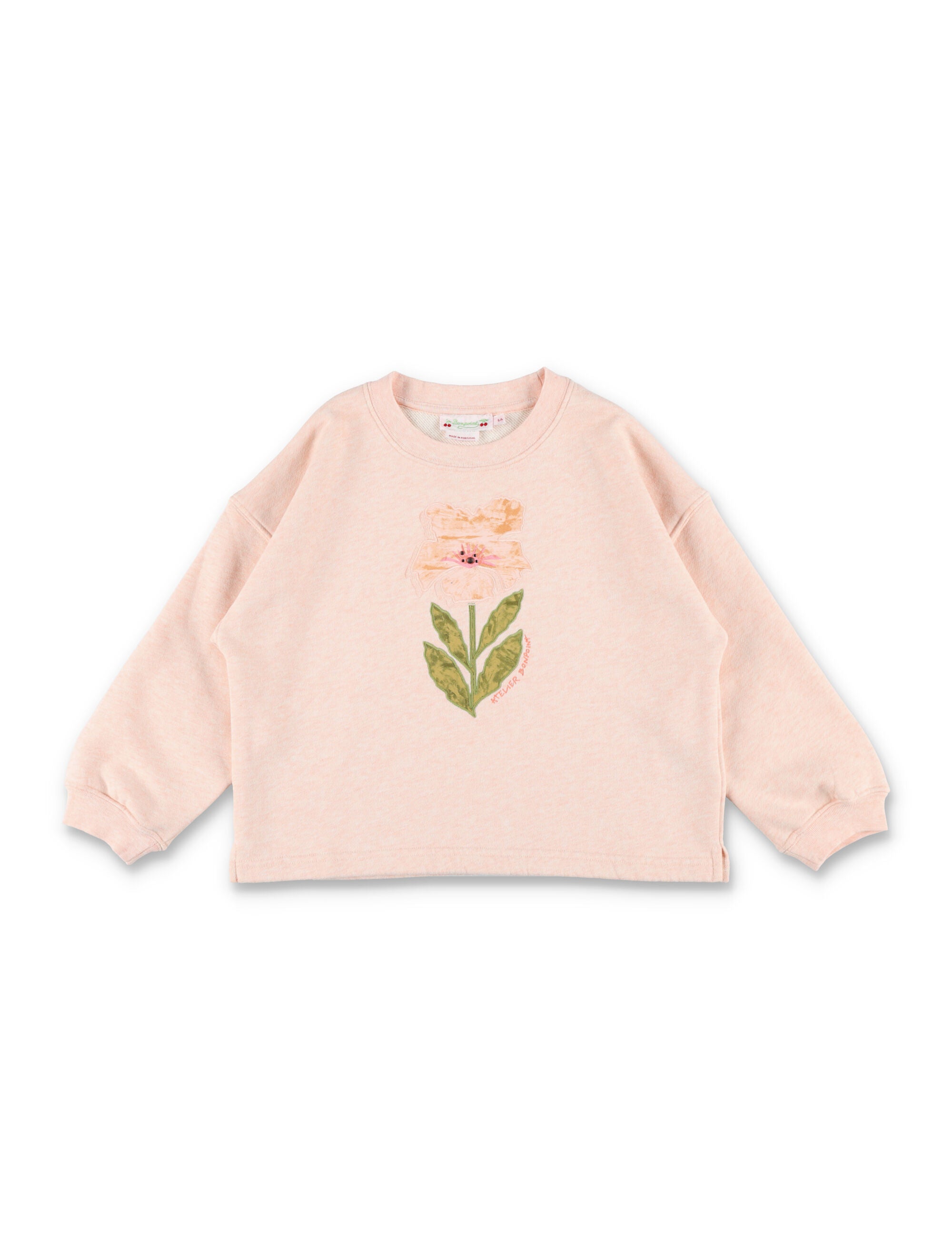 Girls Relaxed Cotton Sweatshirt with Embroidered Floral Front